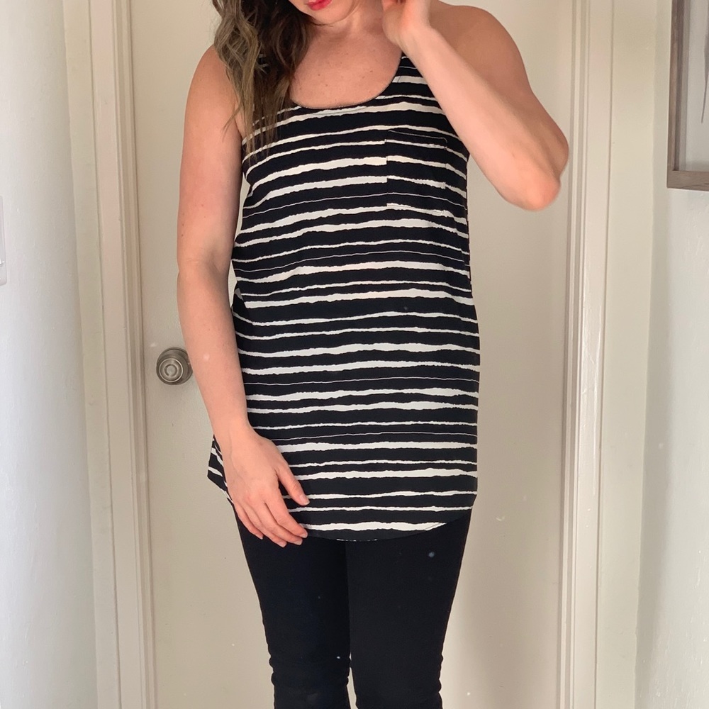 Black and White Striped Long Tunic